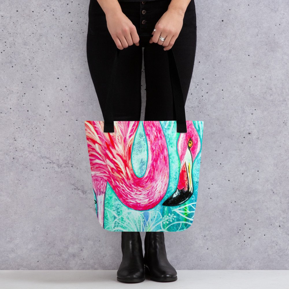 Funky Flamingo All Over Print Tote Bag Small