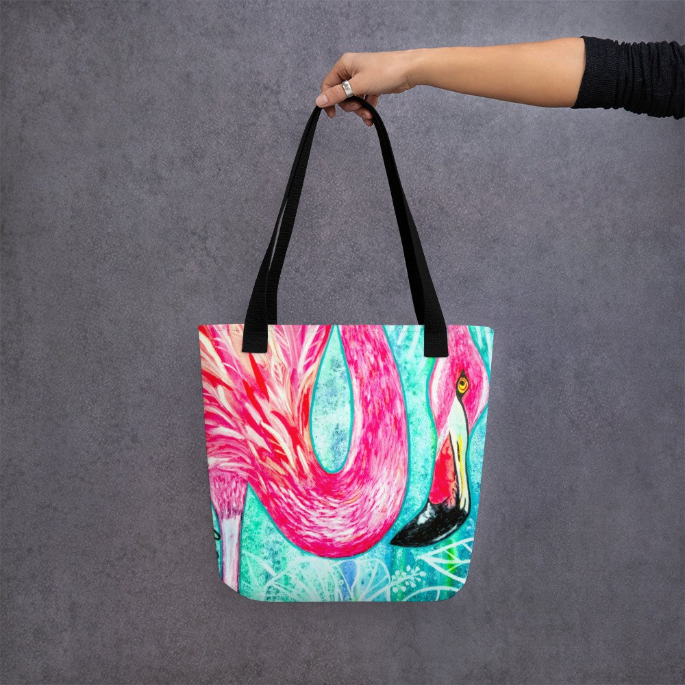 Funky Flamingo All Over Print Tote Bag Small - Image 8